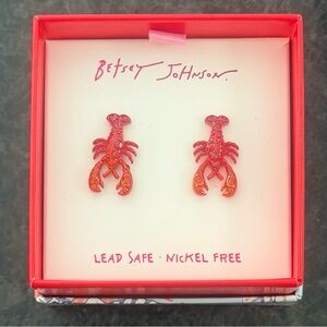 Betsey Johnson Mermaid Jewels Lobster Stud Earrings Red Rhinestone Nickel Free